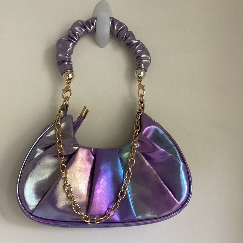 Olivia Miller Iridescent Metallic Purple Shoulder Bag Scrunch Handle Y2K Shiny